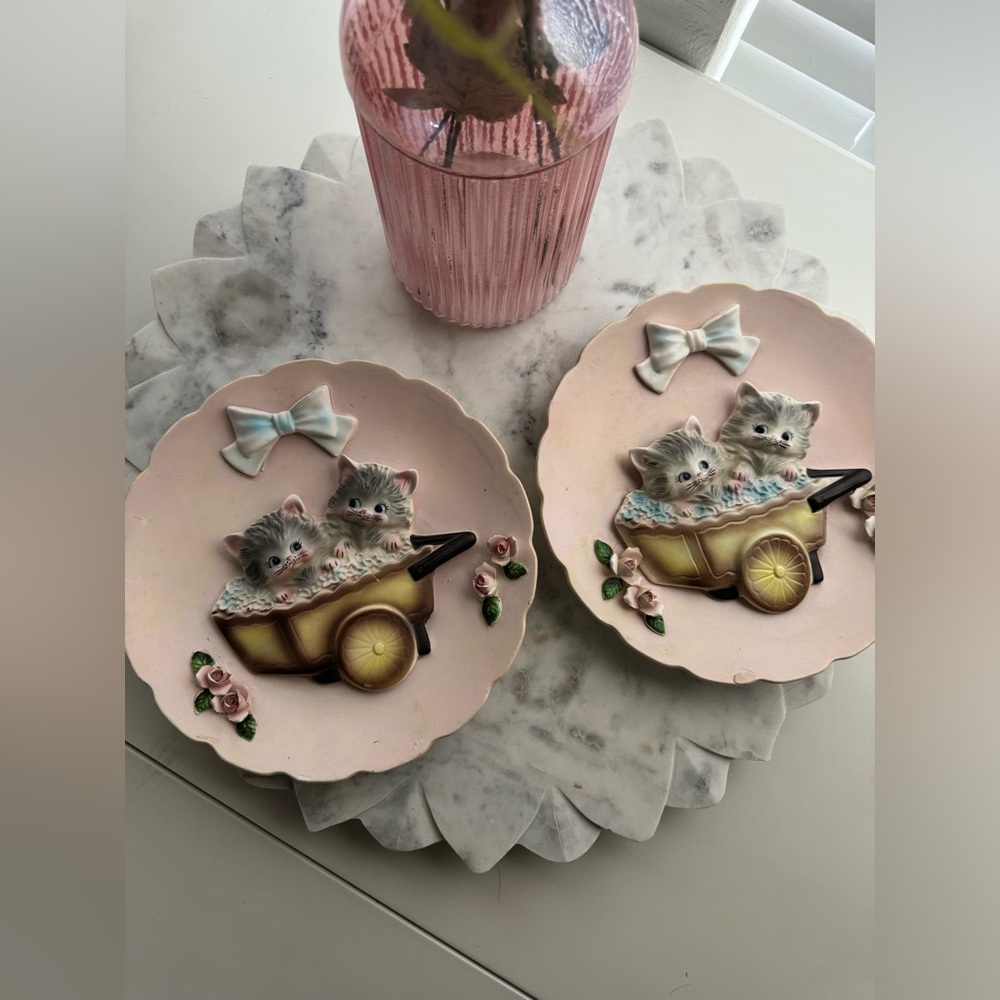 Vintage Lefton 3D Cat Plates - set of 2